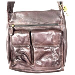Fossil Vintage 75082 Brown Multi Pocket Brass Hardware Shoulder Bag Purse